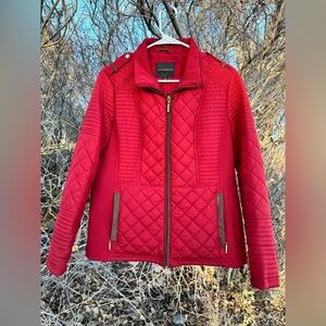 Weatherproof Lightweight Red Puffer Jacket, Womens Large Zipper Front & Pockets